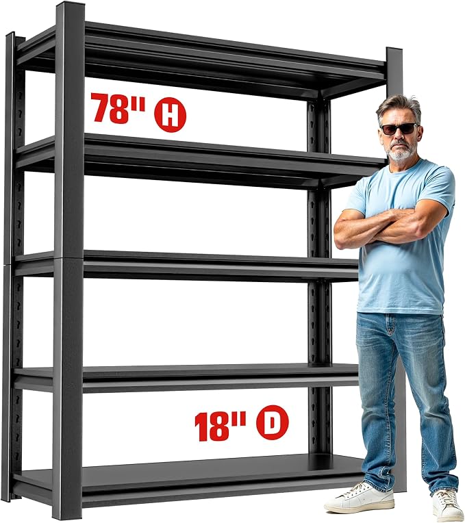 5-Tier Heavy Duty Steel Garage Shelving Unit, Adjustable Metal Utility Shelves by OLLRRACT