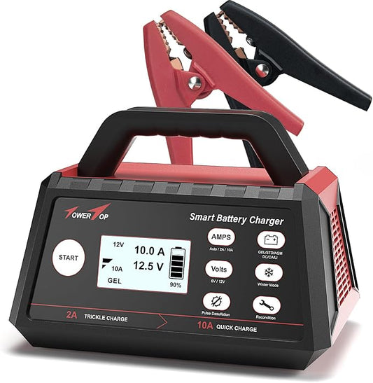 TowerTop Smart Car Battery Charger: 10A Battery Chargers 6V/12V Boat Battery by TowerTop