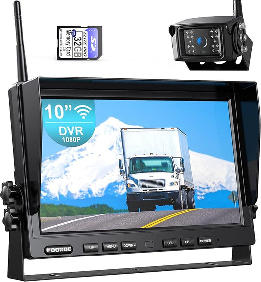 Fookoo HD 1080P 10" Wireless Backup Camera, 10-inch Dual/Quad Split Monitor by FOOKOO