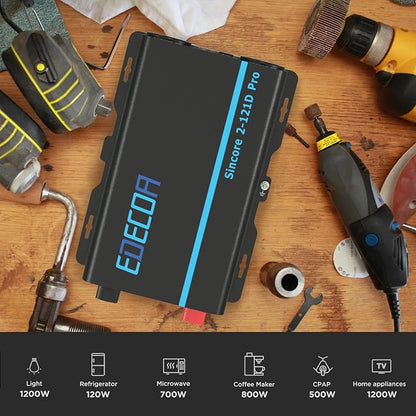 EDECOA Pure Sine Wave Inverter 1200W 12V DC to 110V AC Power Inverter - Image 7