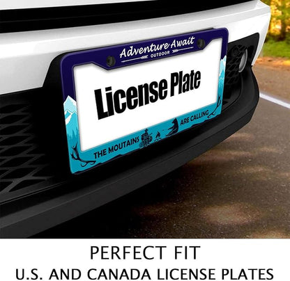 Adventure Await License Plate Frame, Mountains Forest Bear Outdoor License - Image 3