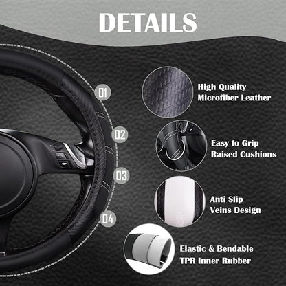 CAR PASS Line Rider Microfiber Leather Sporty 14.5-15 inch Steering Wheel Cover - Image 4