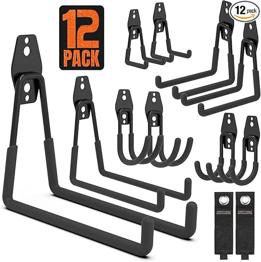 Garage Hooks, 12 Pack Wall Storage Hook Includes 2 Extension Cord Holder by SMARTOLOGY