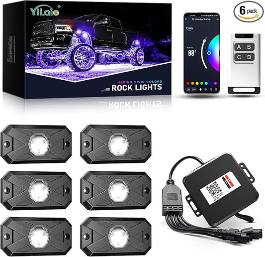 YiLaie RGB LED Rock Lights Kit, 6 Pods Underglow Multicolor Neon Light by YiLaie