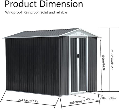6x9 FT Outdoor Storage Shed, Metal Garden Shed - Image 3