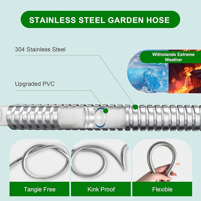 Metal Short Garden Hose 8 ft, Stainless Steel Water Hose Leader, Small Hose - Image 4