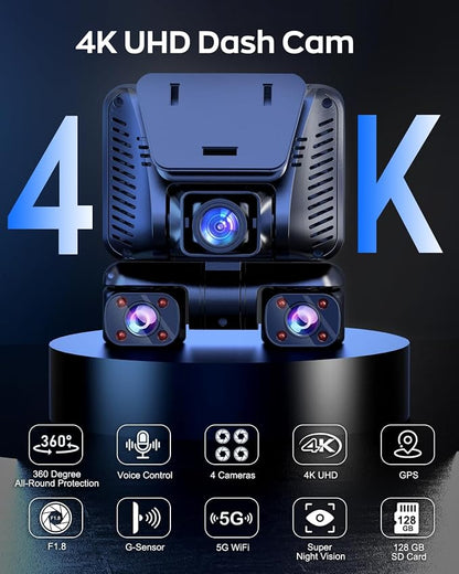 4K Dash Cam 360° View, 4 Channel Front and Rear Dash Camera - Image 3