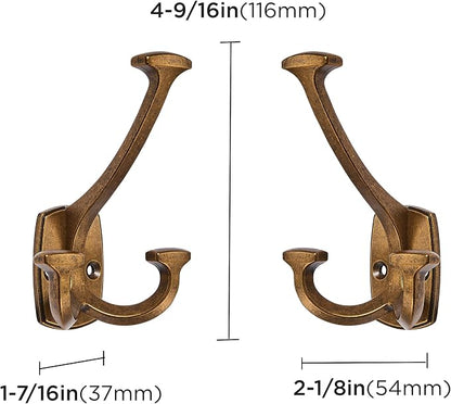 Large Wall Double-Sided Hook 2 Pack Antique Brass Hook Decorative Heavy Duty - Image 2