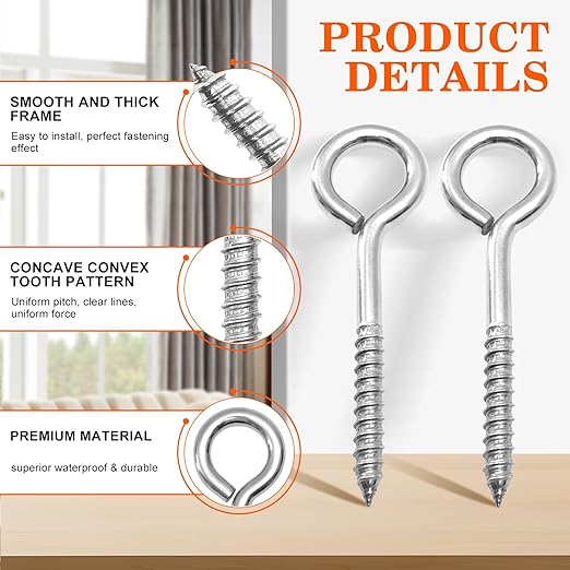 8Pcs Self Tapping Eyelet Screw Eye Bolt，6 Inch Heavy Duty Screw Eyes Hooks ，M10 - Image 6