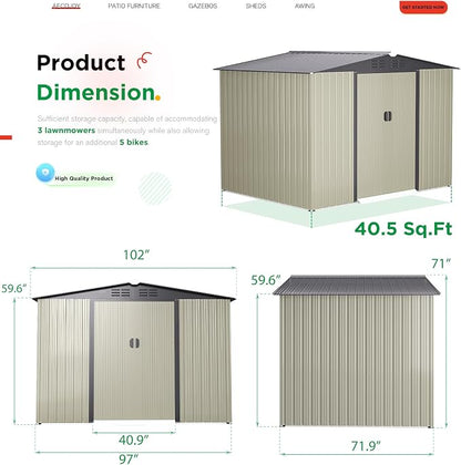 AECOJOY 8 x 6 Ft Shed, Outdoor Storage Tool Shed, Metal Garden Shed - Image 6