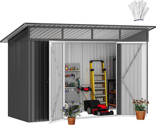DWVO 9x4 FT Storage Shed for Bicycle, Functional Metal Tool Shelter Garden by DWVO