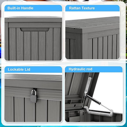 200 Gallon Lockable Resin Deck Box, Waterproof & UV-Resistant Outdoor Storage - Image 6