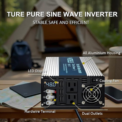 WZRELB 3500W Pure Sine Wave Inverter, Car Power Inverter 48V DC to 110V 120V AC - Image 2