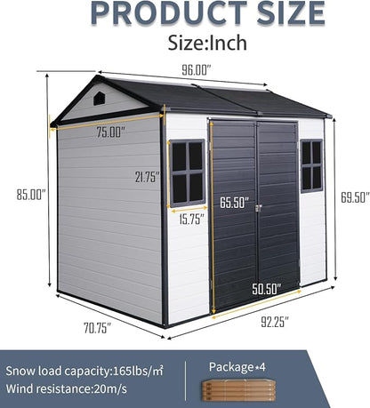 8x6 FT Outdoor Storage Shed, Resin Garden Shed - Image 4