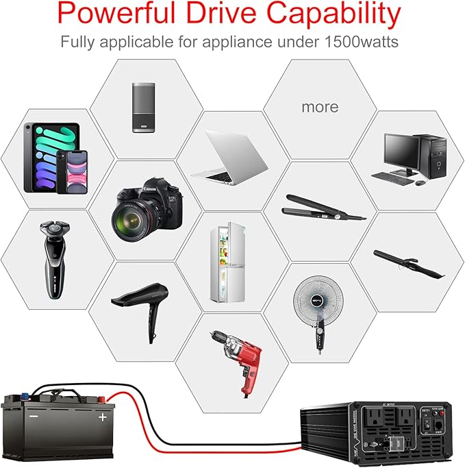 Xijia 1500W Pure Sine Wave Solar Power DC 12V Inverter AC 120V 60HZ Solar - Image 7