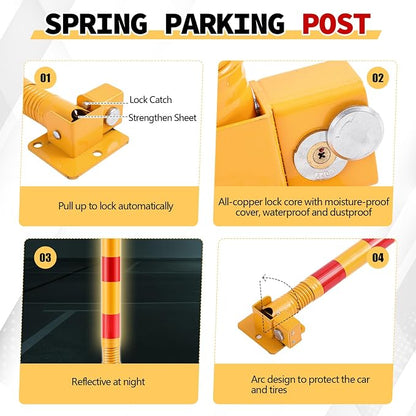 Zonon 1 Pcs Spring Parking Post Folding Heavy Metal Parking Barrier Lock - Image 3