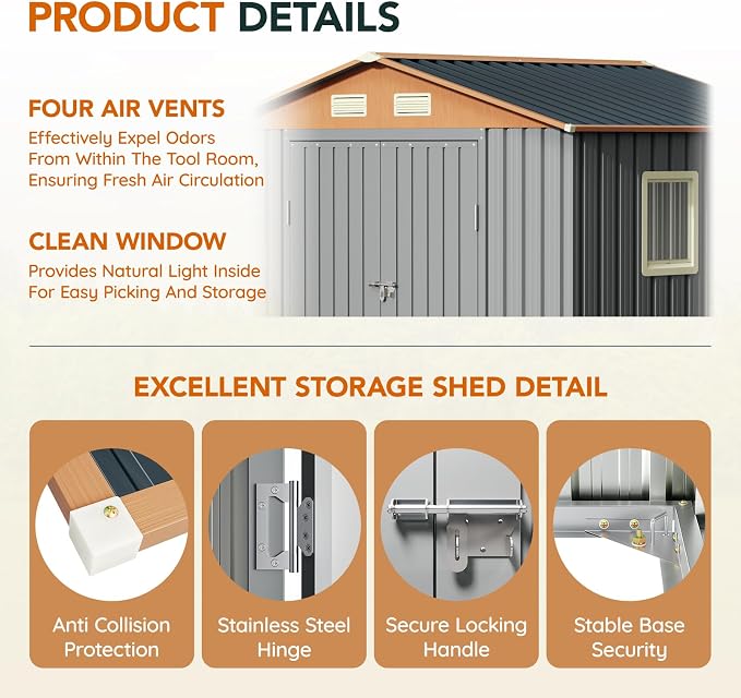 8x6FT Metal Shed & Outdoor Storage Shed, Steel Tool Multi-Used Shed - Image 4