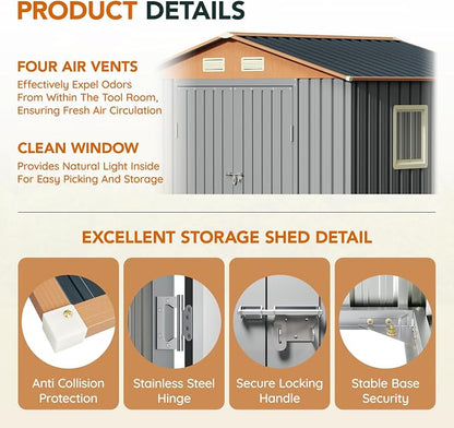 8x6FT Metal Shed & Outdoor Storage Shed, Steel Tool Multi-Used Shed - Image 4