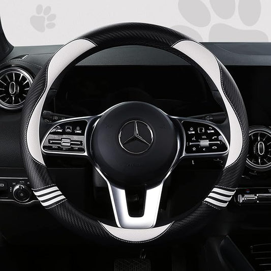 Car Steering Wheel Covers for Women Padded Carbon Fiber PU Leather Cute Auto by HighnessHwoo
