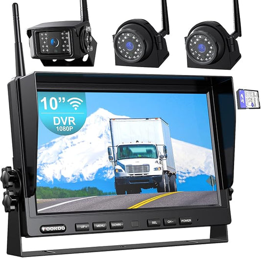 Fookoo HD 1080P 10" Wireless Backup Camera System, 10-inch Quad Split Screen by FOOKOO