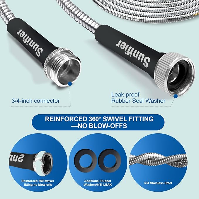 Metal Garden Hose 50 Ft With Hose Nozzle, Flexible Stainless Steel Garden Hose - Image 3