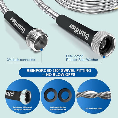 Metal Garden Hose 50 Ft With Hose Nozzle, Flexible Stainless Steel Garden Hose - Image 3