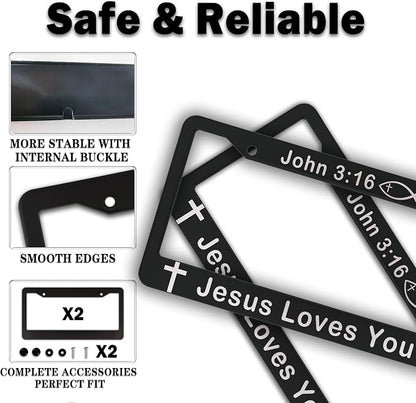 License Plate Cover Black and White License Plate Frames John 3:16 Jesus Loves - Image 4