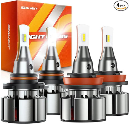 SEALIGHT 9005 H11 Bulbs Combo, 72000LM 800% Brightness 9005/HB3 High H11 High by SEALIGHT