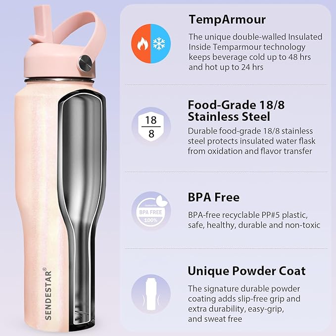 SENDESTAR 32oz Stainless Steel Water Bottle, Double Wall Vacuum Insulated Bottle - Image 3