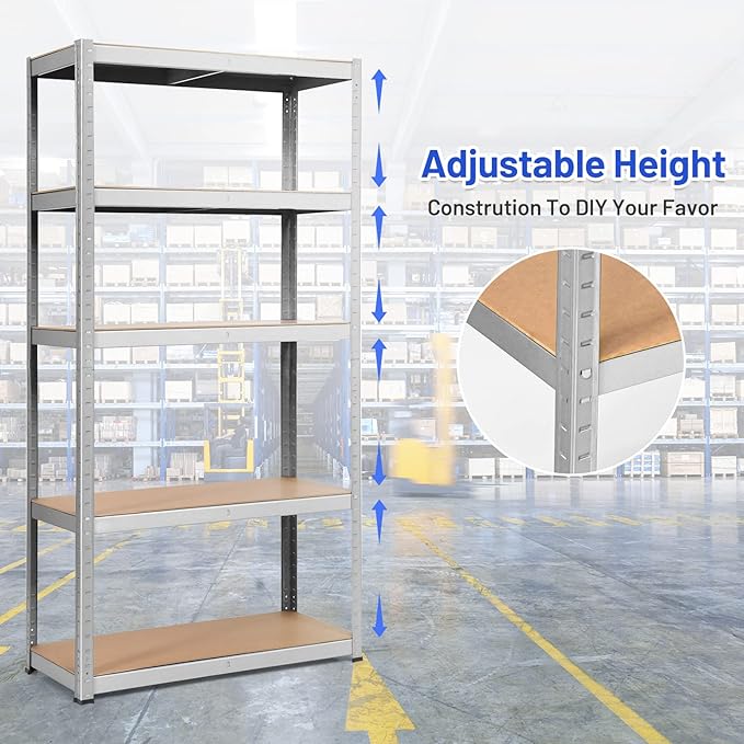ERGOMASTER 5 Tier Utility Shelves Rack Garage Heavy Duty Steel Metal Shelving - Image 6