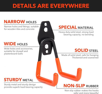 2 Pack Heavy Duty Steel Utility Wall Hooks, Wall Mount Garage Storage Organizer - Image 3