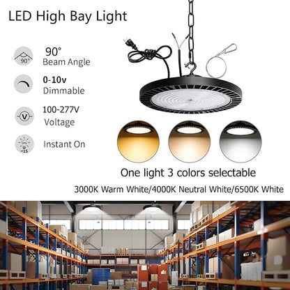 UFO High Bay Light, 150W LED Shop Lights, 3000K 4000K 6500K LED Garage Light - Image 2
