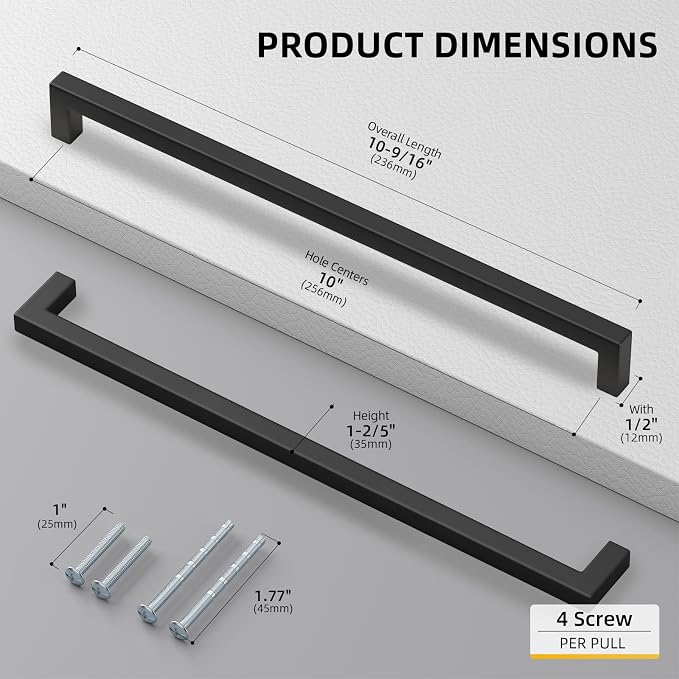 goldenwarm 200 Pack 10 Inch Black Cabinet Handles Matte Black Drawer Pulls - Image 2