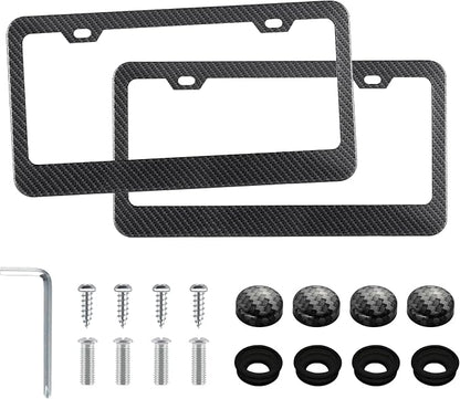 LivTee Carbon Fiber License Plate Frames, 2 Holes Stainless Steel License Plate by LivTee