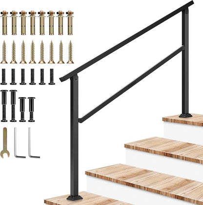 VIVOSUN Outdoor Handrail, 4 Step Stair Handrail, Wrought Mattle Iron Handrail by VIVOSUN