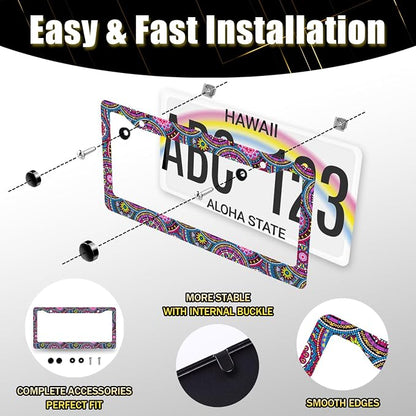 Purple Mandala License Plate Frame Hippie Boho License Plate Holder Stainless - Image 6