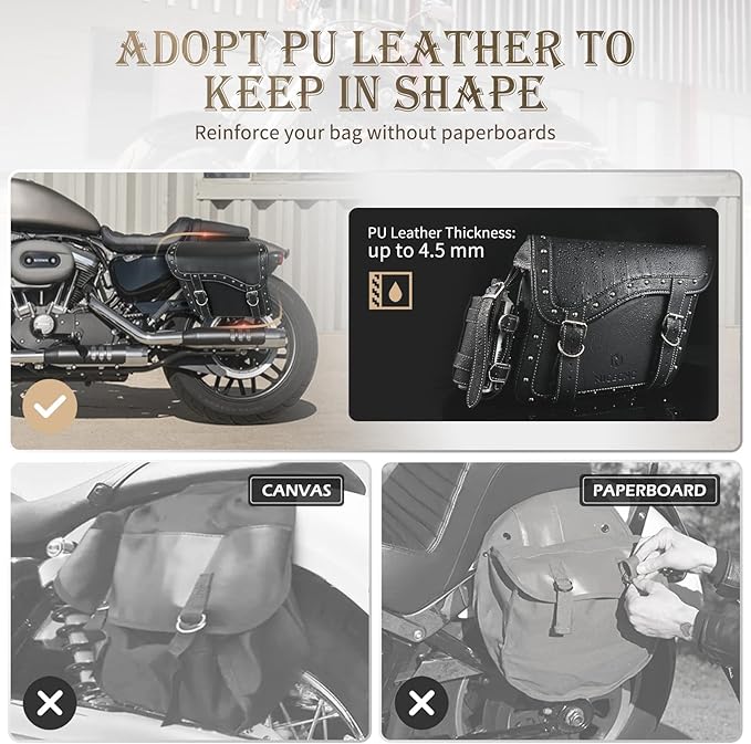 NICECNC Motorcycle Saddle Bags, PU leather Motorcycle Saddlebags, Reinforced - Image 3