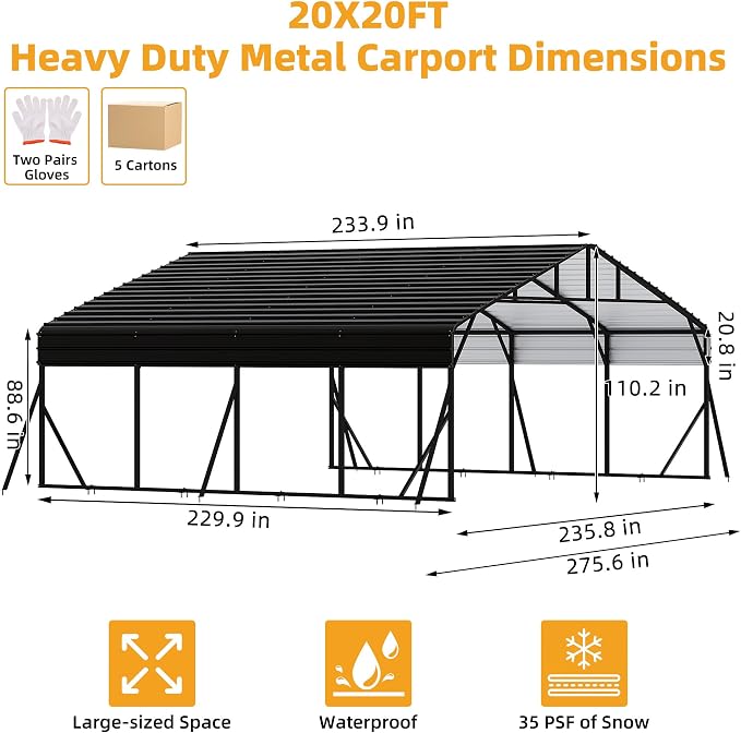 20' x 20' x 8.5' Heavy Duty Metal Carport - Image 4