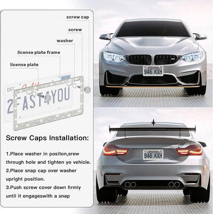 2 Pack License Plate Frames for Women, Sparkly Rhinestone Diamond Car - Image 2