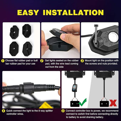 Nilight RGB LED Rock Lights Kit, 4 pods Underglow Multicolor Neon Light Pod - Image 6