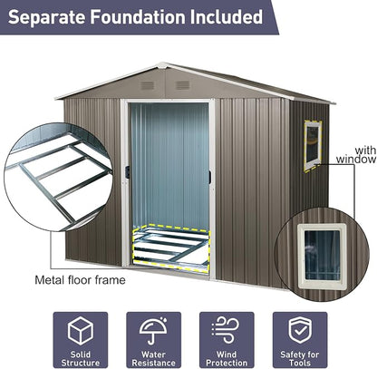 6x8 FT Outdoor Storage Shed, Metal Garden Shed - Image 4