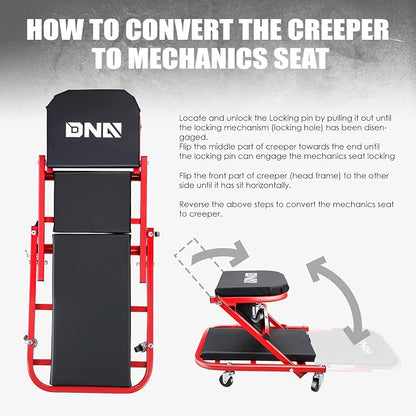 ‎DNA MOTORING TOOLS-00186 40 Inches 2 IN 1 Rolling Folding Car Creeper/Seat - Image 3