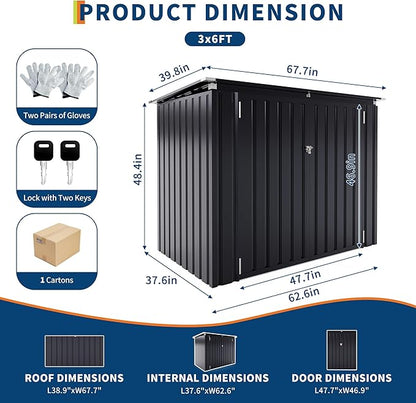 2 Trash Cans Metal Outdoor Storage, 3x6 FT Garbage Bin Storage Shed - Image 2