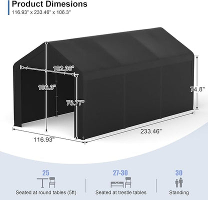 Carport 10x20 Heavy Duty Portable Garage w/Removable Sidewalls & Roll-Up Door - Image 9