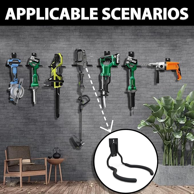 3-H Weed Eater Hanger 2 Pack, 2 Large Garage Wall Hooks, 1 Extension Strap - Image 4