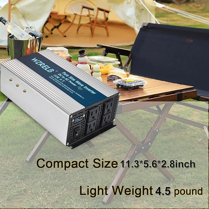 WZRELB 1800W Pure Sine Wave Inverter 12V DC to 110V 120V AC, Car Power Inverter - Image 7