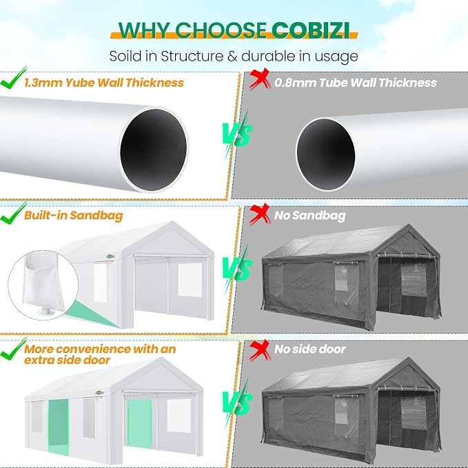 COBIZI Carports 10x20 Heavy Duty Car Canopy Garage - Image 3