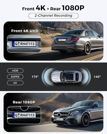 Dash Cam Front and Rear: 4K+1080P FHD Dual Dash Camera - Image 2