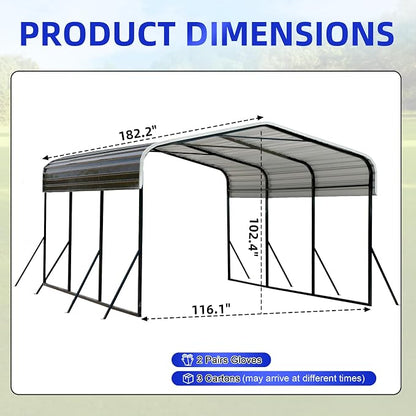 10x15 Metal Carport with Base Fixings Heavy Duty Garage Outdoor Chrome Plated - Image 2