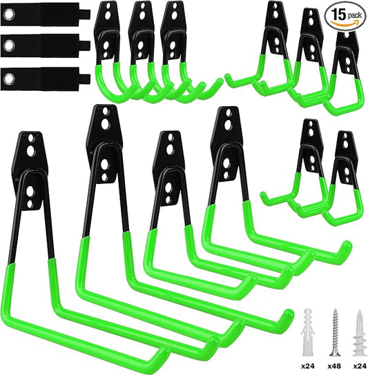 Garage Tool Storage Wall Hook Assortment Set: 15PCS Heavy Duty Large Hanger by SEDY